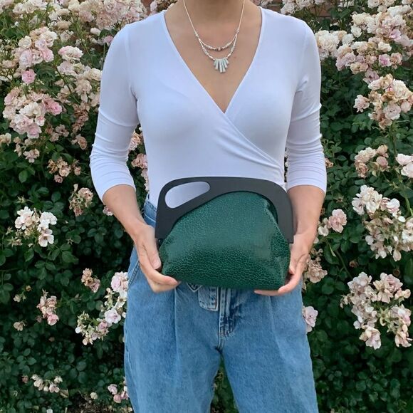 Handmade Genuine Embossed Leather, Wooden Frame Clutch/Crossbody/Evening Bag - Picture 2 of 12